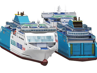 Blue And White Modern Ships With Multiple Decks And Container Sections 3d model
