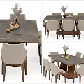 Modern Dining Table Set With Fabric Chairs Marble Tabletop And Fruit Decoration 3d model