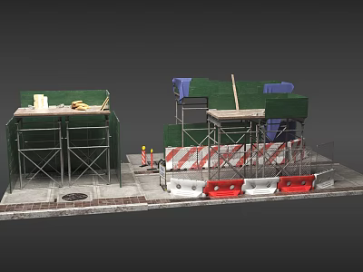 Scaffold temporary support work shed road repair 3d model