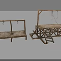 Rustic Vintage Wooden Platforms With Ropes Rings And Staircase Frame Structure 3d model