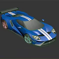 Modern Blue Sports Car With White Stripes Sleek Body Black Wheels And Rear Spoiler