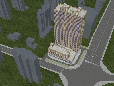 Modern High Rise Building Surrounded by Skyscrapers City Road and Green Area 3d model