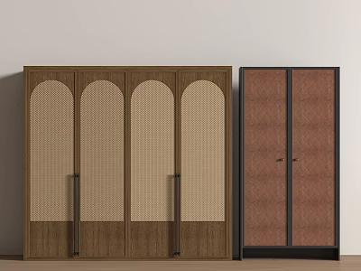 Modern Wardrobes With Arched Woven Panels Metal Handles And Double Door Black Frame 3d model