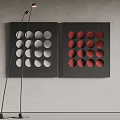 Modern Wall Decor Two Pieces With White And Red Spiral Patterns On Dark Panels