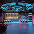 Modern Bar Interior Design With Neon Lighting Bar Counter And Stylish Seating Area