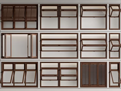 Various Designs Of Wooden Casement Windows With Different Opening Styles And Frames 3d model