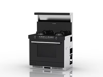 Modern Kitchen Appliance With Gas Hob Range Hood And Oven Black Silver Design 3d model