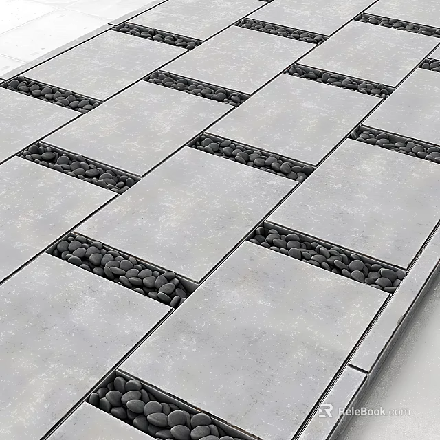 Sauna Shower Area With Gray Stone Tiles And Pebbles 3d model 