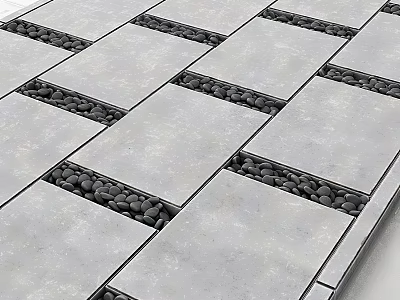 Sauna Shower Area With Gray Stone Tiles And Pebbles 3d model