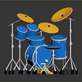 Blue Drum Set With Yellow Cymbals And Multiple Drums On Stands