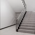 Modern Indoor Staircase With Granite Steps Metal Handrail White Walls And Tiled Floor