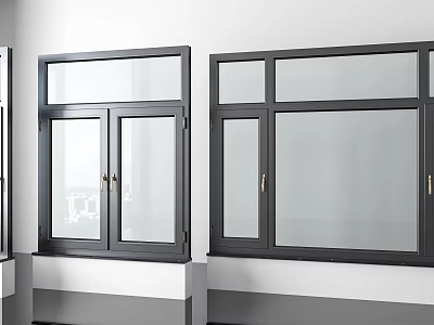 Black Aluminum Casement Windows With Transparent Glass Modern Design Interior 3d model