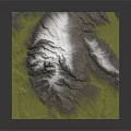 3D Mountain Terrain Model With Green Base White Peaks And Gray Slopes