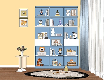 Style Children's Bookcase Books Doll Toy Ornaments Side Flower Carpet 3d model