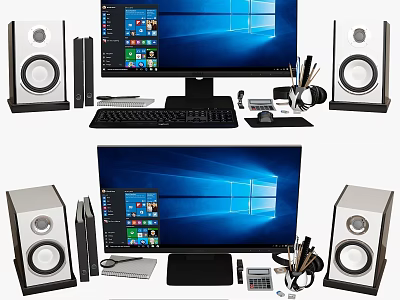 Complete Computer Desktop Setup With Monitor Keyboard Mouse Speakers And Accessories 3d model
