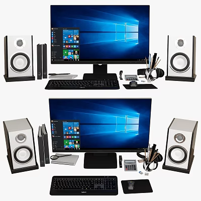 Complete Computer Desktop Setup With Monitor Keyboard Mouse Speakers And Accessories 3d model