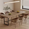Minimalist Wooden Dining Table Set With Six Wicker Chairs Fruit Bowl And Potted Plant