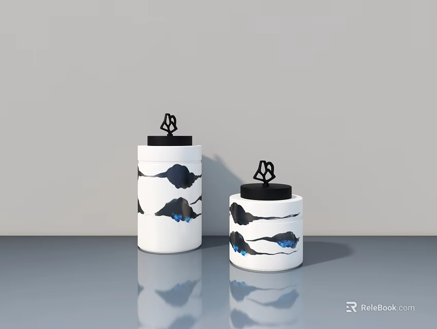 Smart Machine Functional Storage Jars With White Bodies Black Lids And Logos 3d model 
