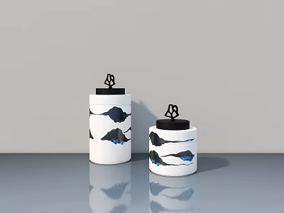 Smart Machine Functional Storage Jars With White Bodies Black Lids And Logos 3d model