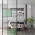 Modern Room Dividers With Glass Panels Green Accents And Vertical Stripes Design