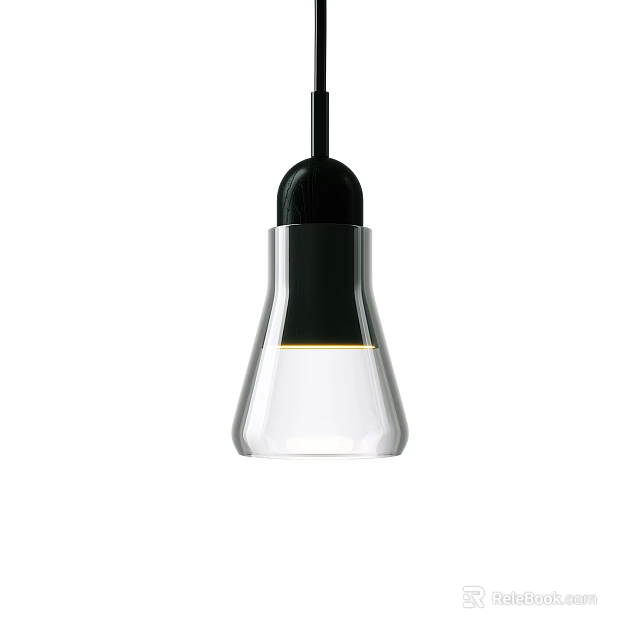 Modern Pendant Light Design With Transparent Glass Shade And Black Metal Frame 3d model 