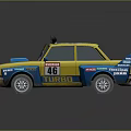 Cartoon Style Yellow And Blue Race Car With Roof Lights Big Eyes And Number 46