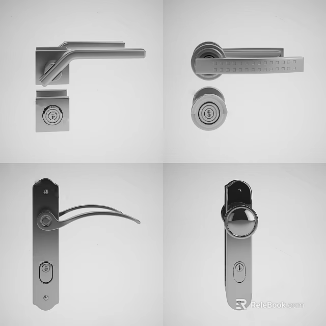 Various Modern Door Handle Designs With Stainless Steel Levers And Lock Mechanism 3d model 