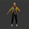 Stylish 3D Character Model Wearing Yellow Jacket Black Pants And Colorful Shoes