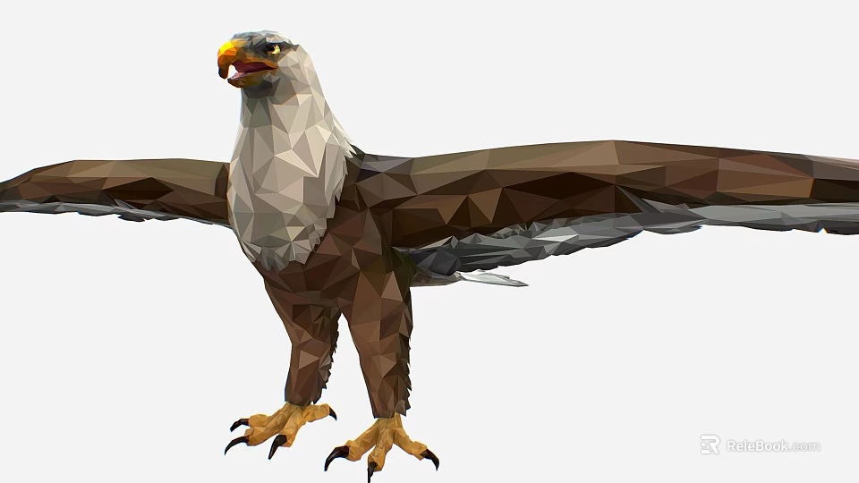 Low Poly Eagle Standing With Spread Wings And Brown White Feathers 3d model 