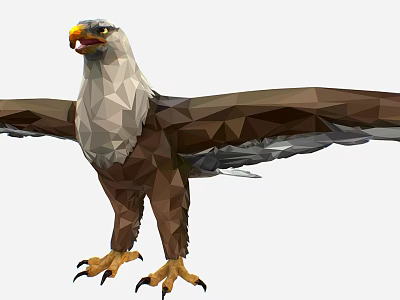 Low Poly Eagle Standing With Spread Wings And Brown White Feathers 3d model