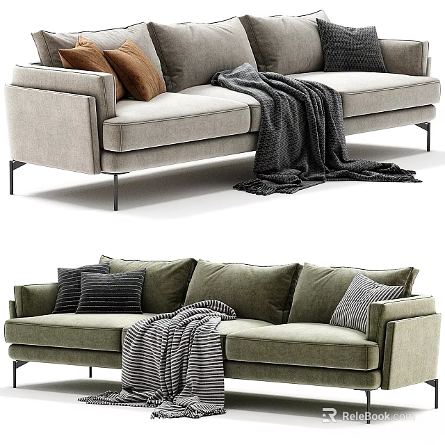 Modern Two Seater Sofa With Cozy Pillows And Soft Blanket For Living Room 3d model 