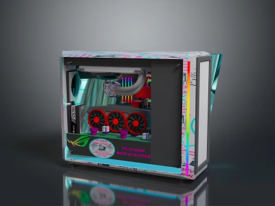 Gaming PC Case Featuring Transparent Side Panel RGB Fans Internal Components And Colorful Design 3d model