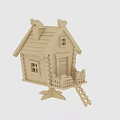 Wooden Building Blocks House with Roof Chimney Windows Door Balcony and Ladder
