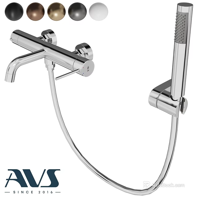 Modern Chrome Bathroom Faucet With Handheld Shower And Flexible Hose 3d model 
