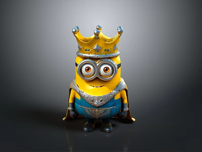 Cute Minion Character Wearing Golden Crown And Blue Armor With Cape 3d model