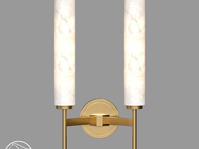 Modern Double Wall Sconce With Marble Textured Shades And Golden Metal Bracket 3d model