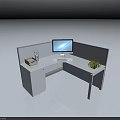 White Corner Office Desk With Computer Monitor Green Plant And Notebook Partition