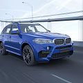 Blue Sporty SUV Driving On Highway Bridge With Alloy Wheels And Modern Design