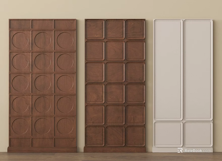 Various Designed Wall Panels In Brown And White With Circular Square And Rectangular Patterns 3d model 