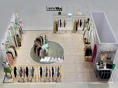 Modern Clothing Store Interior Design With Hanging Clothes Display Racks And Organized Arrangement 3d model