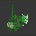 Anglerfish With Long Lure Sharp Teeth Open Mouth White Eyes White Fins And Dark Body