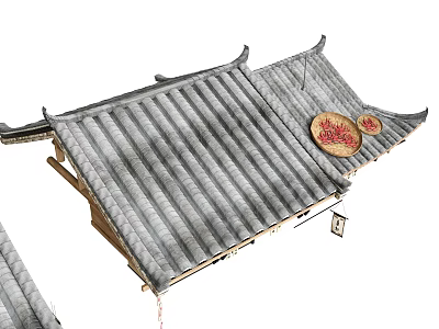 Chinese Style Ceiling With Traditional Tile Roof And Decorations 3d model
