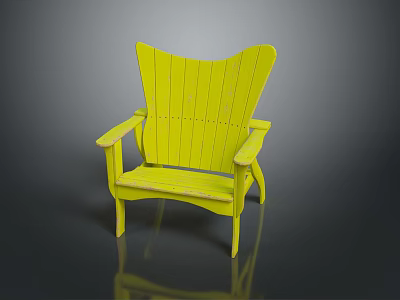 Yellow Wooden Armchair With Wide Backrest And Armrests On Dark Background With Reflection 3d model