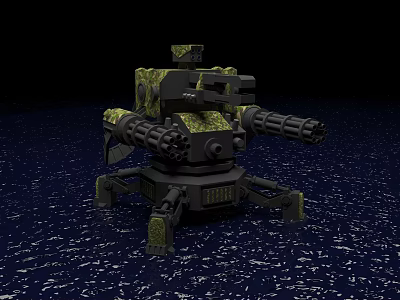 Automatic Camouflage Turret Weapon With Multiple Barrels Stable Base And Targeting System 3d model