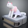 Cute White Cartoon Cat With Pink Ears Sitting On Robotic Vacuum Cleaner