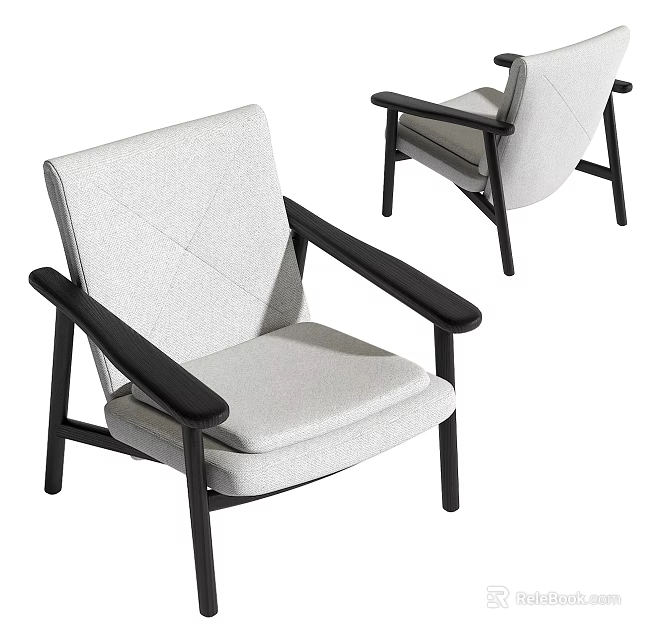 Modern Leisure Chair With Light Upholstered Seat And Black Wooden Armrests 3d model 