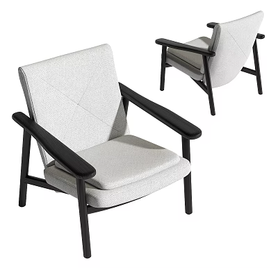 Modern Leisure Chair With Light Upholstered Seat And Black Wooden Armrests 3d model