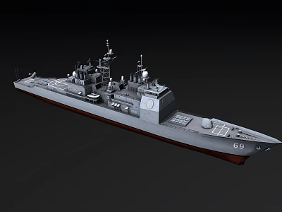 Modern Warship 3D Model With Gray Hull Deck Equipment Antennas And Number 69 3d model