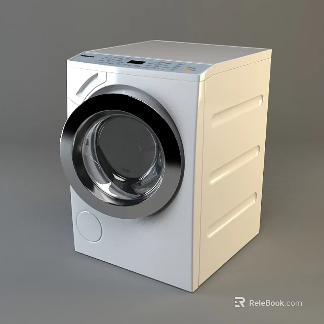White Front Loading Washing Machine With Transparent Door And Control Panel 3d model