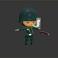 Cartoon Character In Green Helmet And Military Uniform Holding Gun Smoking Cigarette With Serious Expression